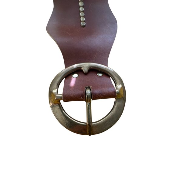 Wide Western Brass Studded Leather Waist Belt Corset Style Statement Buckle main image 5